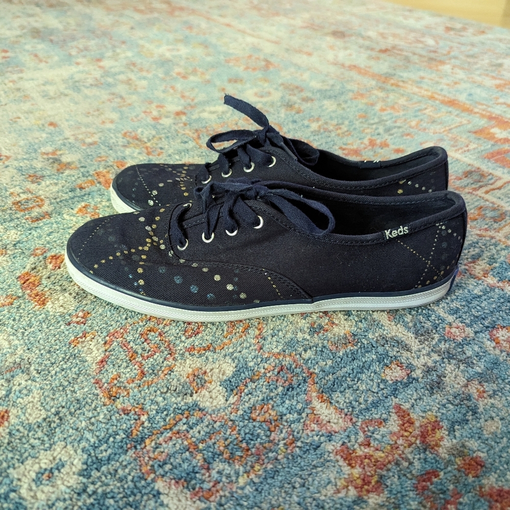 Taylor Swift + Keds Women's 6.5 Navy Blue Lazer Lights Sparkle Dotted Shoes